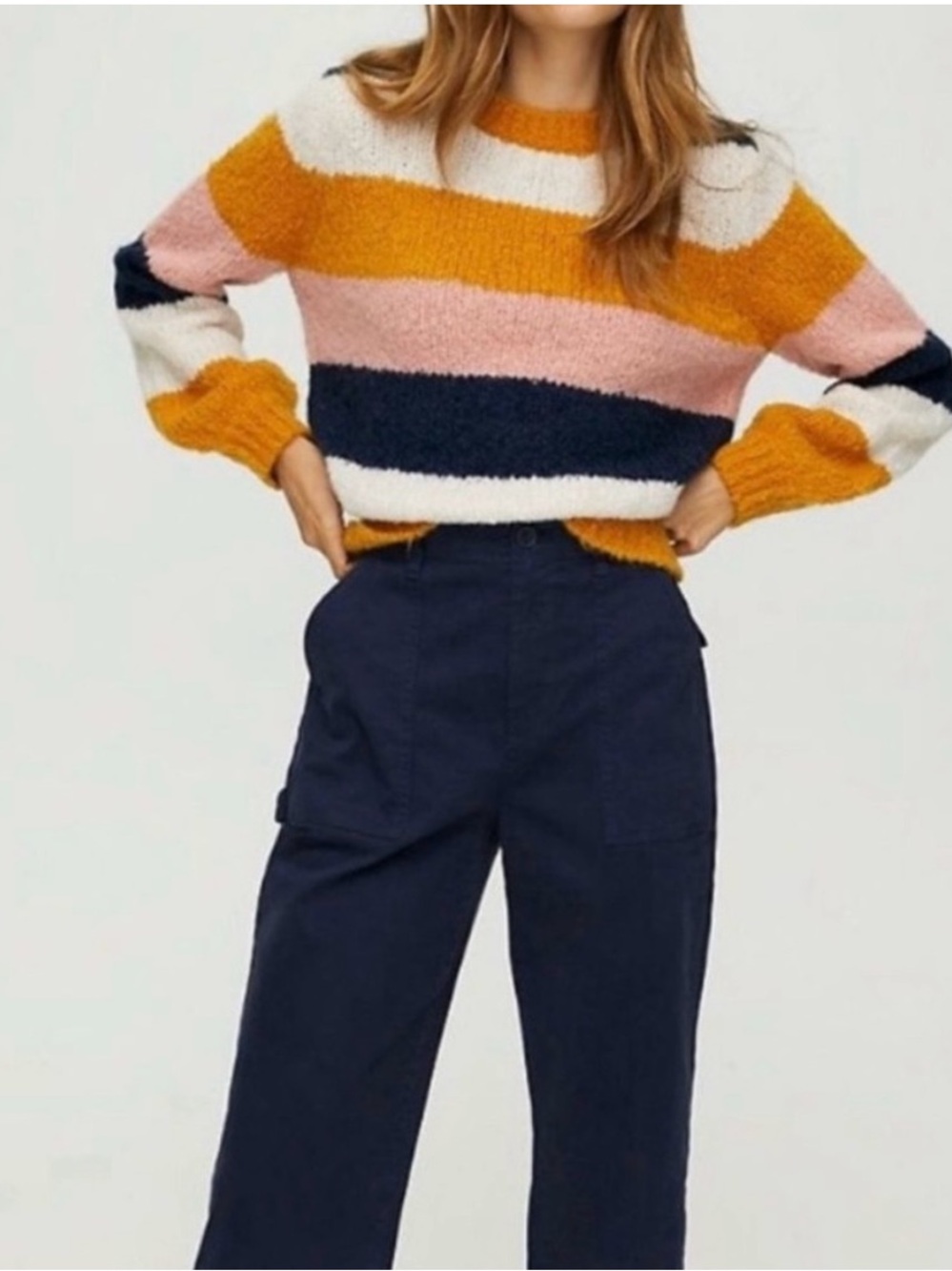 Aritzia Sunday Best Knit Wool Blend Striped Lennie Crewneck Sweater